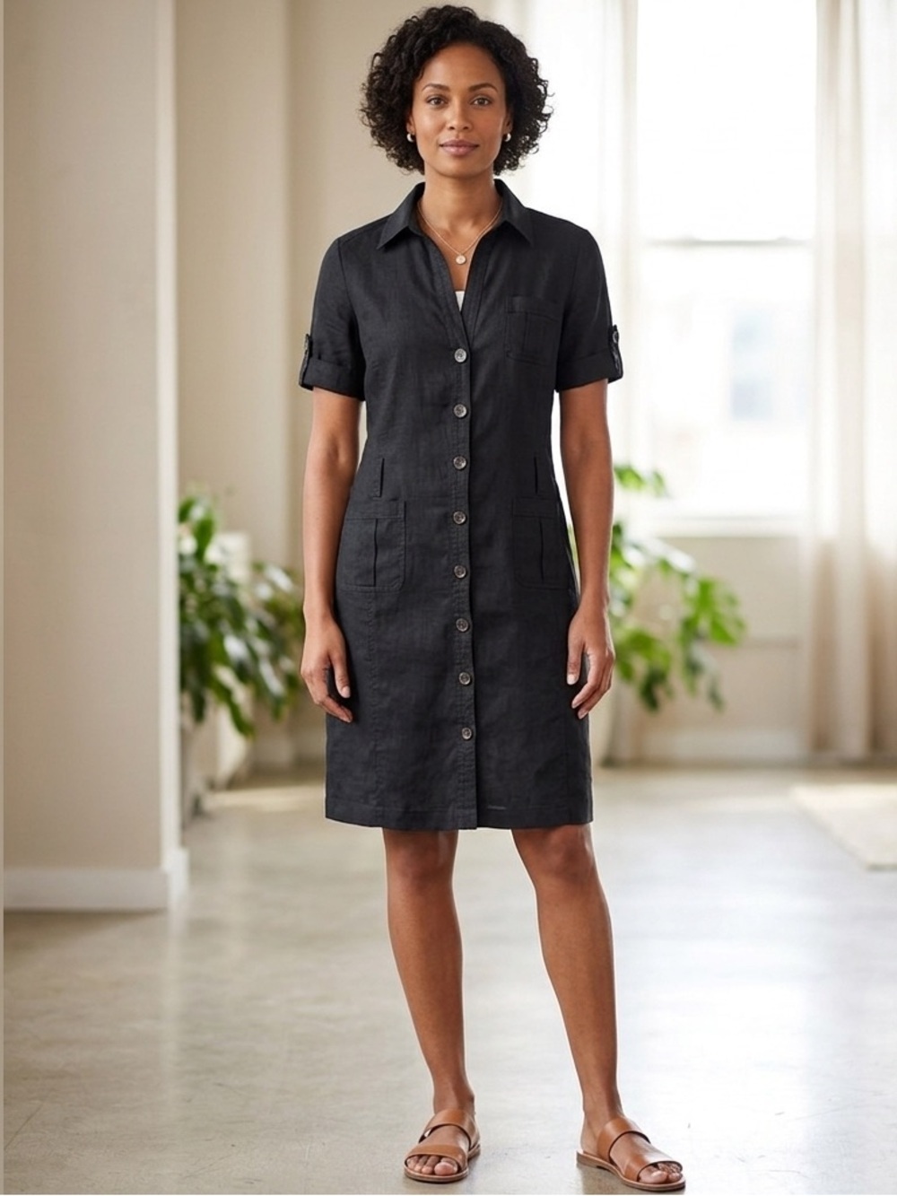 Esprit Black 100 percent linen Shirt Dress
